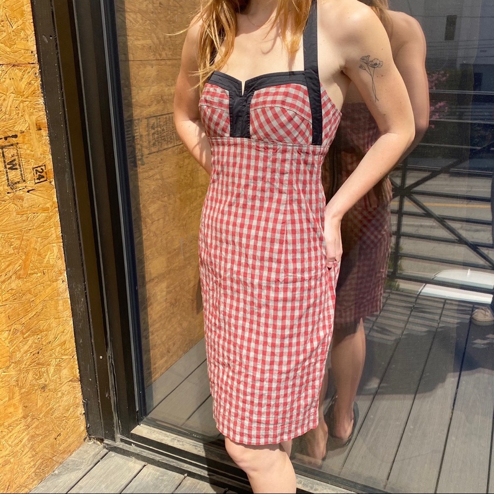 Cop Copine Red Gingham Checkered Halter Dress